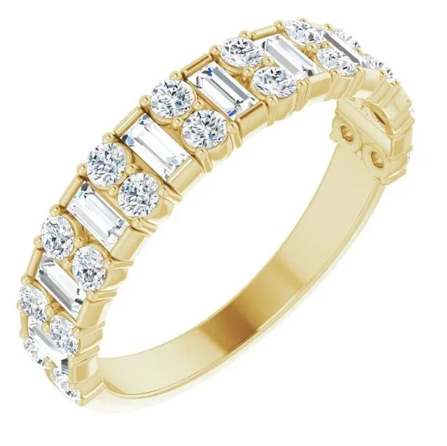 Fire Brilliance Rings Fabianna Round and Straight Baguette Moissanite or Diamond Band