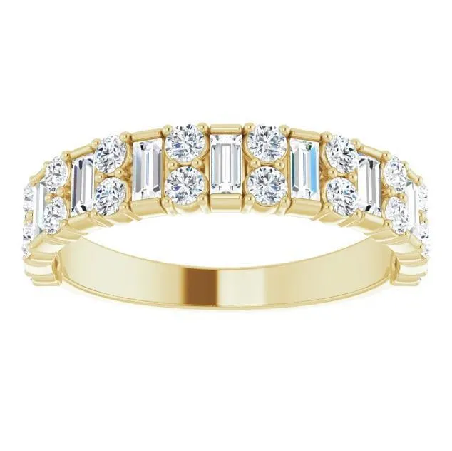 Fire Brilliance Rings Fabianna Round and Straight Baguette Moissanite or Diamond Band