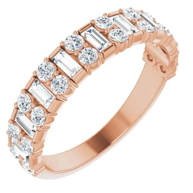 Fire Brilliance Rings Fabianna Round and Straight Baguette Moissanite or Diamond Band
