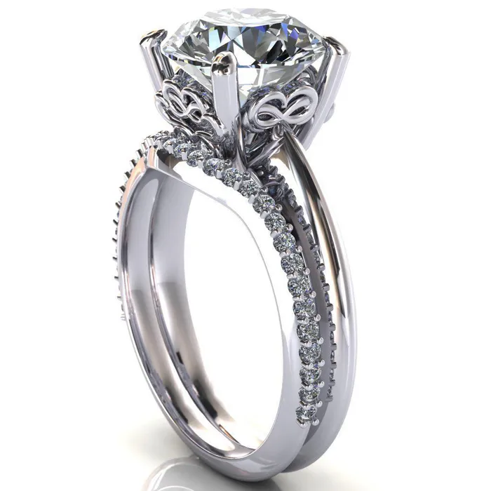 Fire Brilliance Rings Gloria Round Center Stone High Shoulder 4 Prong 4 Surprise Bezel Filigree Engagement Ring