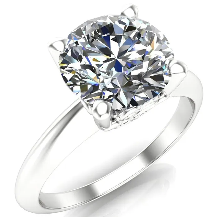 Fire Brilliance Rings Gloria Round Center Stone High Shoulder 4 Prong 4 Surprise Bezel Filigree Engagement Ring