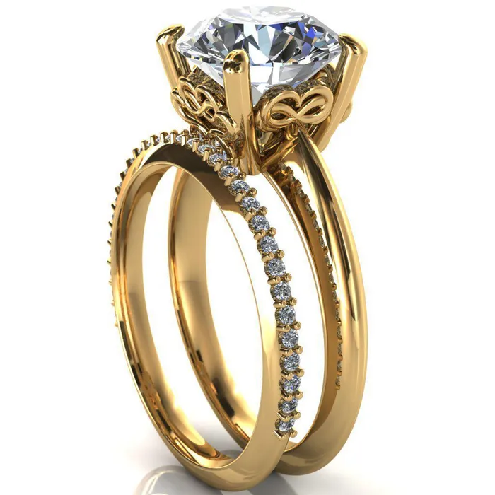 Fire Brilliance Rings Gloria Round Center Stone High Shoulder 4 Prong 4 Surprise Bezel Filigree Engagement Ring
