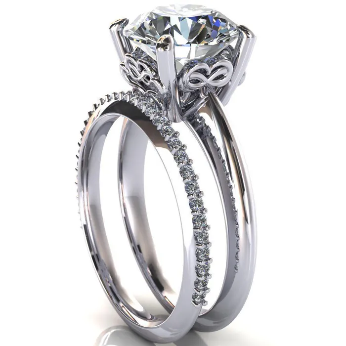 Fire Brilliance Rings Gloria Round Center Stone High Shoulder 4 Prong 4 Surprise Bezel Filigree Engagement Ring