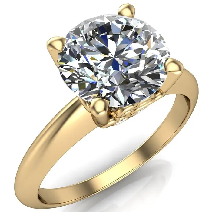 Fire Brilliance Rings Gloria Round Center Stone High Shoulder 4 Prong 4 Surprise Bezel Filigree Engagement Ring