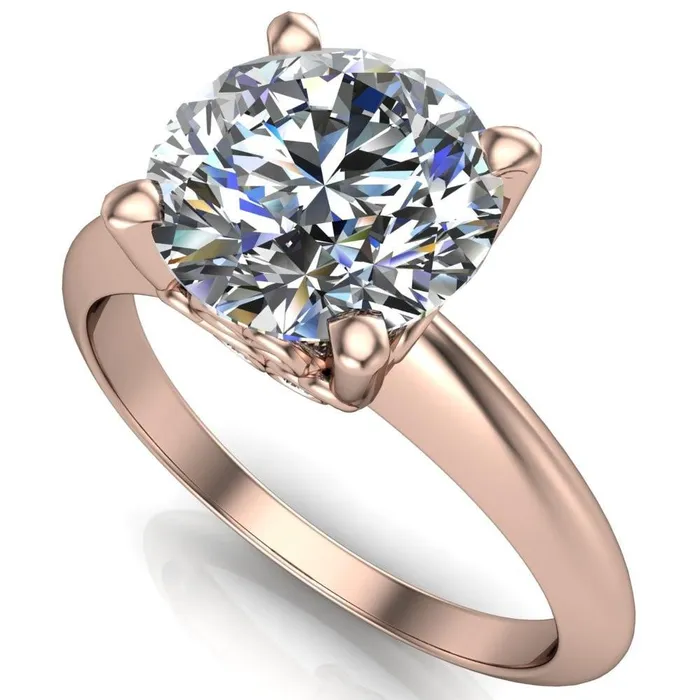 Fire Brilliance Rings Gloria Round Center Stone High Shoulder 4 Prong 4 Surprise Bezel Filigree Engagement Ring