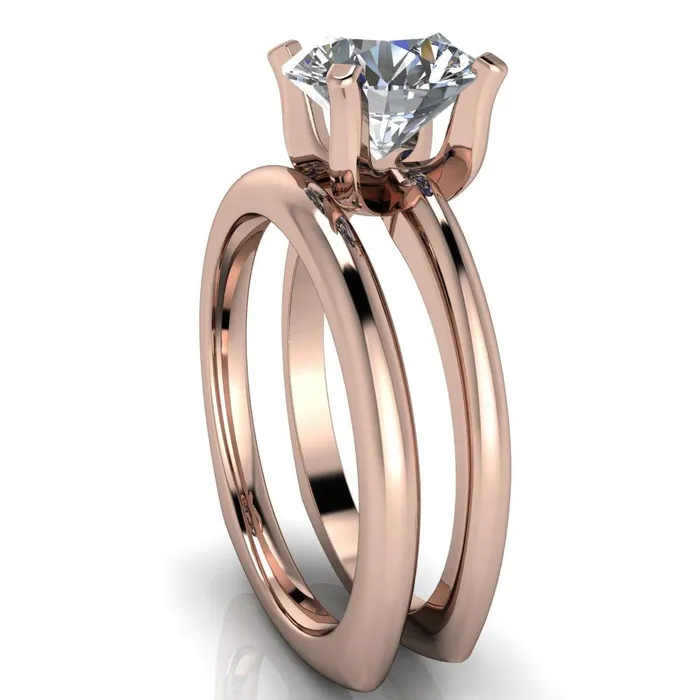 Fire Brilliance Rings Hayden Round Center Stone 4 U Shaped Prong Set Euro Shank Solitaire Ring