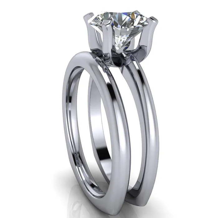 Fire Brilliance Rings Hayden Round Center Stone 4 U Shaped Prong Set Euro Shank Solitaire Ring
