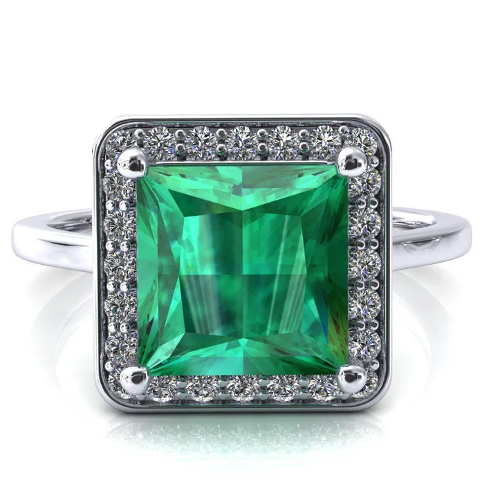 Fire Brilliance Rings Holly Princess Emerald 4 Prong Pinpoint Floating Halo Scalloped Cathedral Ring Fire Brilliance Rings Holly Princess Emerald 4 Prong Pinpoint Floating Halo Scalloped Cathedral Ring