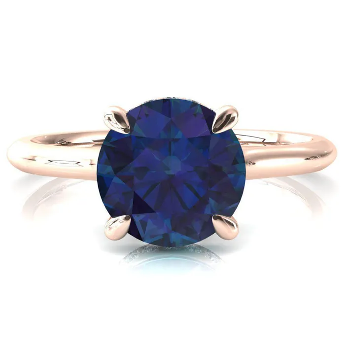 Fire Brilliance Rings Janey Round Alexandrite 4 Prongs Claw Floating Halo Inverted Cathedral Ring