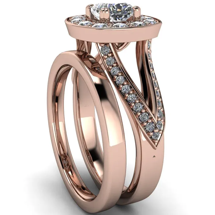 Fire Brilliance Rings Keaton Cushion Center Stone 4 Double Prong Halo Split Shank Engagement Ring