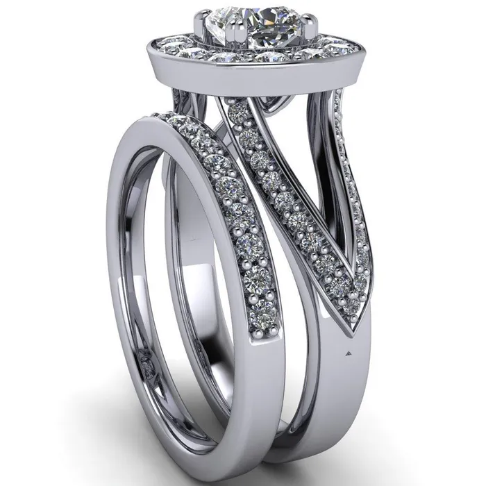 Fire Brilliance Rings Keaton Cushion Center Stone 4 Double Prong Halo Split Shank Engagement Ring