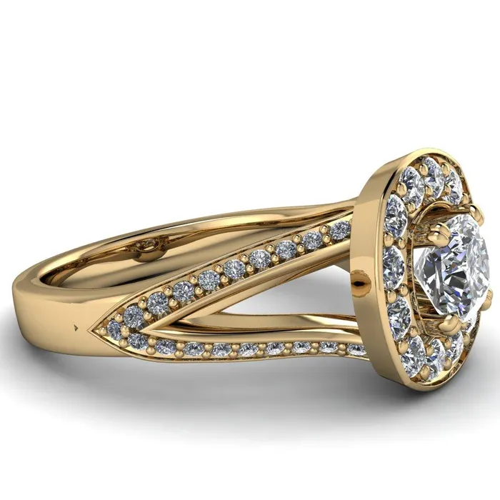 Fire Brilliance Rings Keaton Cushion Center Stone 4 Double Prong Halo Split Shank Engagement Ring