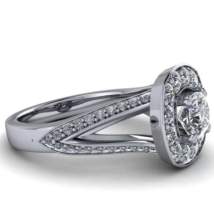 Fire Brilliance Rings Keaton Cushion Center Stone 4 Double Prong Halo Split Shank Engagement Ring