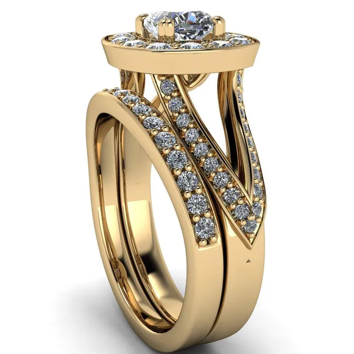 Fire Brilliance Rings Keaton Cushion Center Stone 4 Double Prong Halo Split Shank Engagement Ring