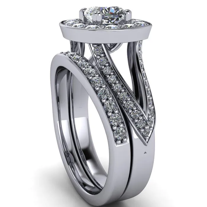 Fire Brilliance Rings Keaton Cushion Center Stone 4 Double Prong Halo Split Shank Engagement Ring
