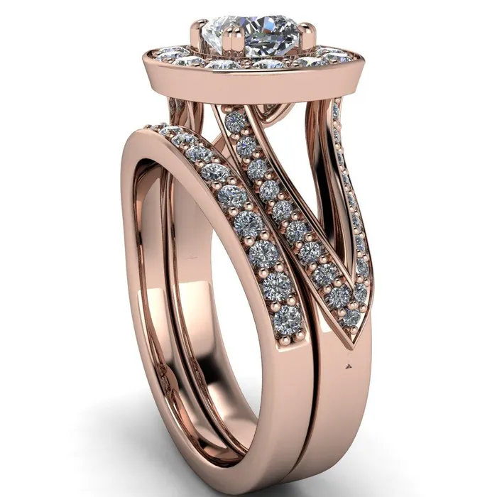Fire Brilliance Rings Keaton Cushion Center Stone 4 Double Prong Halo Split Shank Engagement Ring