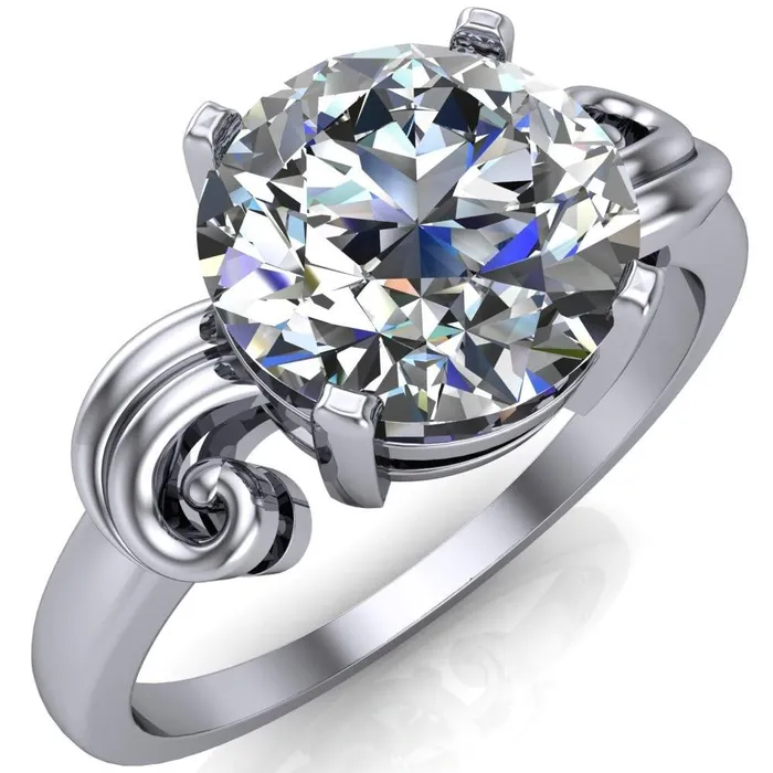Fire Brilliance Rings Keeley Round Center Stone 4 Prong Shoulder Curl Ring Fire Brilliance Rings Keeley Round Center Stone 4 Prong Shoulder Curl Ring