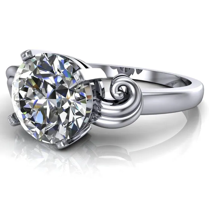 Fire Brilliance Rings Keeley Round Center Stone 4 Prong Shoulder Curl Ring