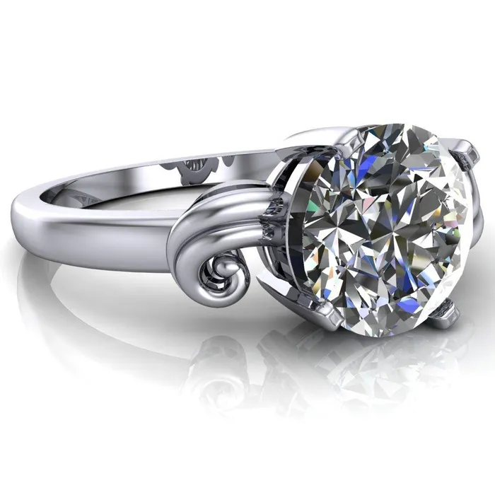Fire Brilliance Rings Keeley Round Center Stone 4 Prong Shoulder Curl Ring
