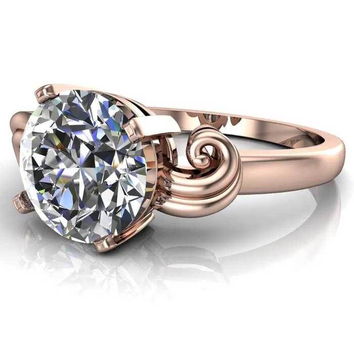 Fire Brilliance Rings Keeley Round Center Stone 4 Prong Shoulder Curl Ring