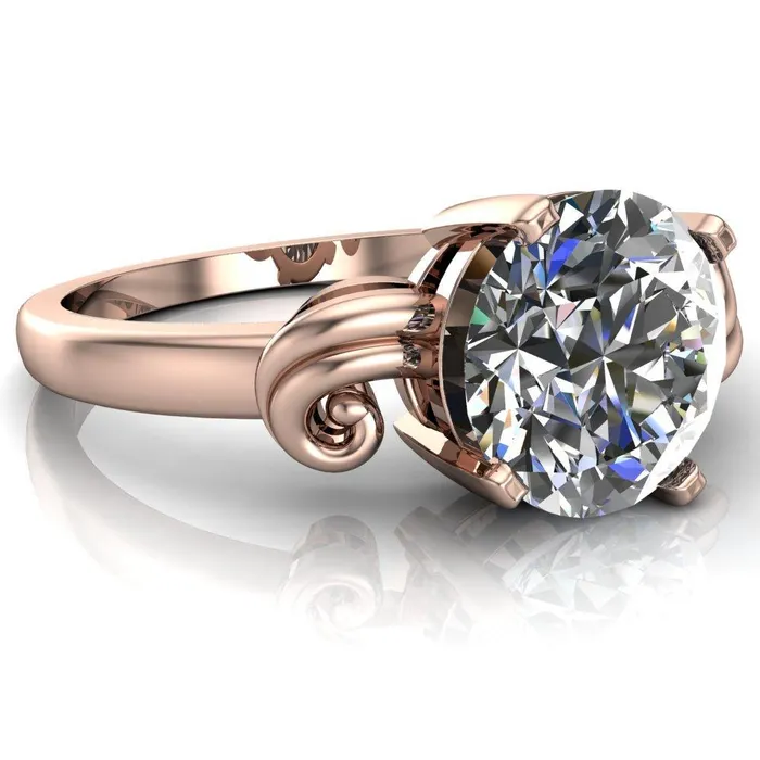 Fire Brilliance Rings Keeley Round Center Stone 4 Prong Shoulder Curl Ring