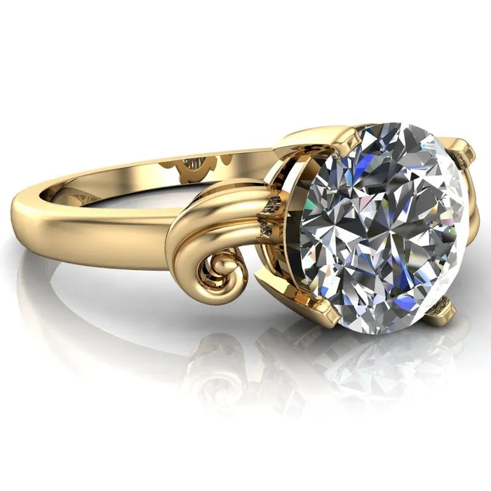 Fire Brilliance Rings Keeley Round Center Stone 4 Prong Shoulder Curl Ring