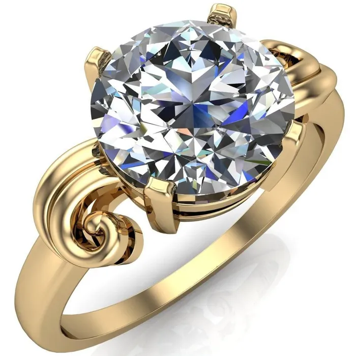 Fire Brilliance Rings Keeley Round Center Stone 4 Prong Shoulder Curl Ring
