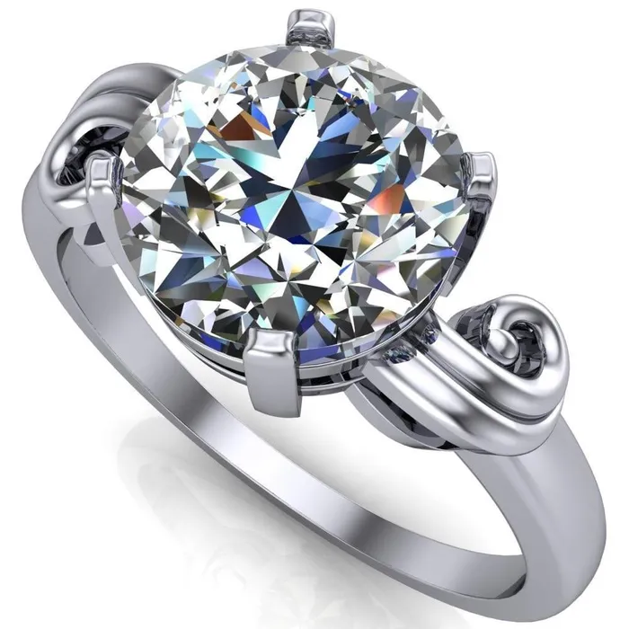 Fire Brilliance Rings Keeley Round Center Stone 4 Prong Shoulder Curl Ring