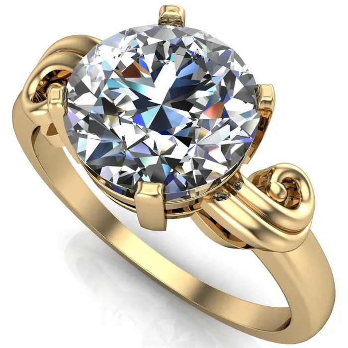 Fire Brilliance Rings Keeley Round Center Stone 4 Prong Shoulder Curl Ring