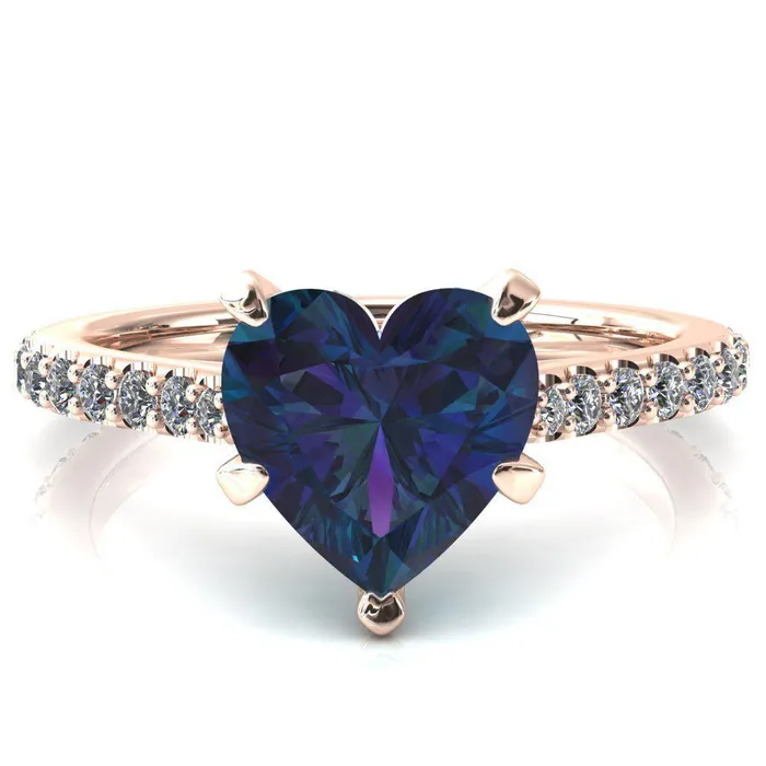 Fire Brilliance Rings Kelsy Heart Alexandrite 5 Prong 34 Shared Scalloped Inverted Cathedral Ring