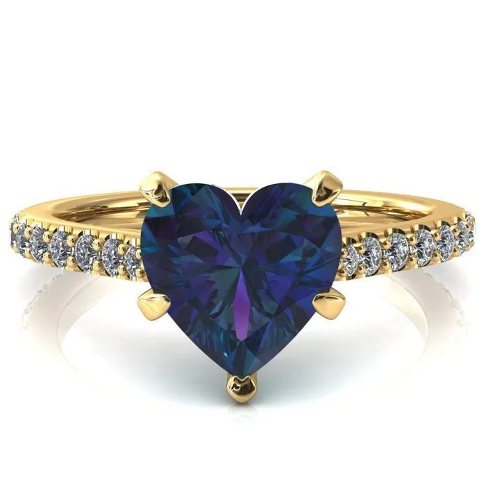 Fire Brilliance Rings Kelsy Heart Alexandrite 5 Prong 34 Shared Scalloped Inverted Cathedral Ring