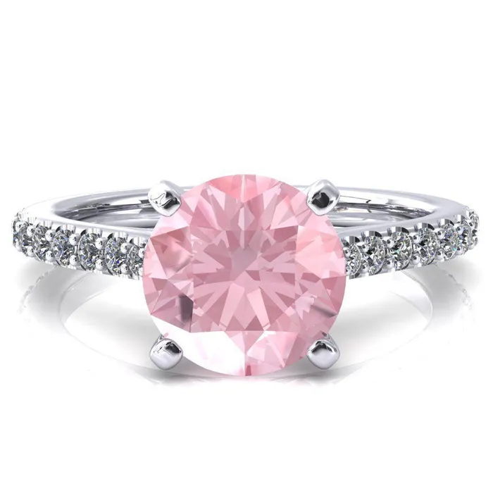 Fire Brilliance Rings Kelsy Round Pink Sapphire 4 Prong 34 Shared Scalloped Inverted Cathedral Ring
