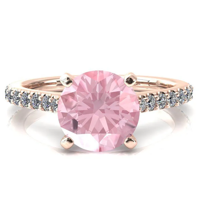Fire Brilliance Rings Kelsy Round Pink Sapphire 4 Prong 34 Shared Scalloped Inverted Cathedral Ring