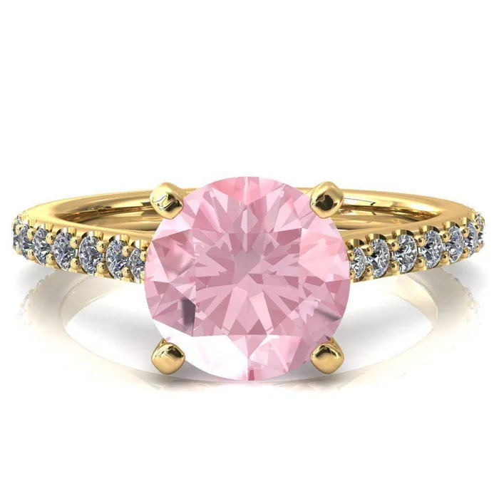 Fire Brilliance Rings Kelsy Round Pink Sapphire 4 Prong 34 Shared Scalloped Inverted Cathedral Ring