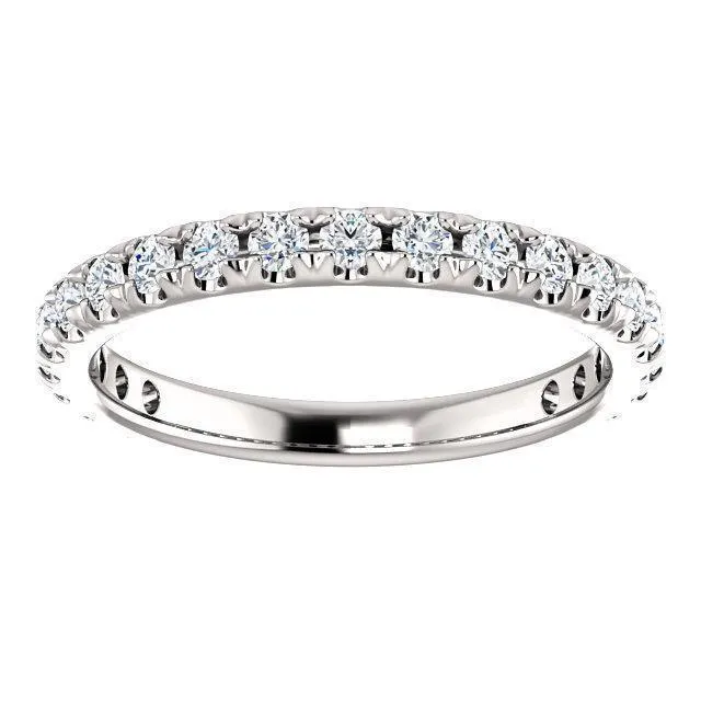 Fire Brilliance Rings Kenla Round Diamond or Moissanite 34 Eternity French Pave Wedding Anniversary Band