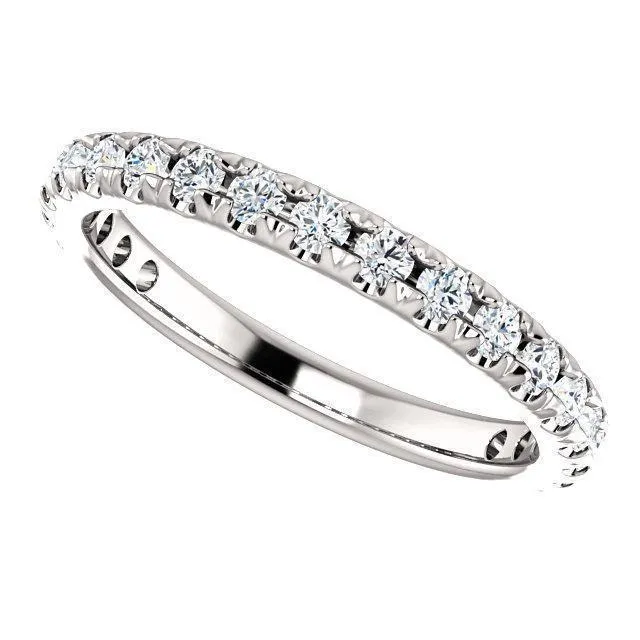 Fire Brilliance Rings Kenla Round Diamond or Moissanite 34 Eternity French Pave Wedding Anniversary Band