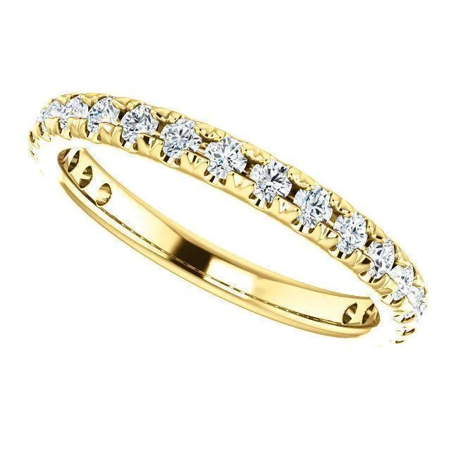 Fire Brilliance Rings Kenla Round Diamond or Moissanite 34 Eternity French Pave Wedding Anniversary Band