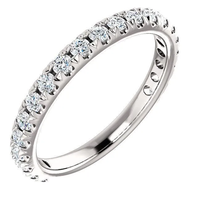 Fire Brilliance Rings Kenla Round Diamond or Moissanite 34 Eternity French Pave Wedding Anniversary Band