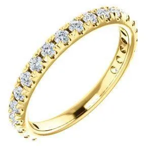Fire Brilliance Rings Kenla Round Diamond or Moissanite 34 Eternity French Pave Wedding Anniversary Band