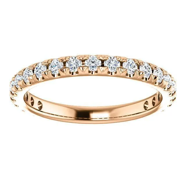 Fire Brilliance Rings Kenla Round Diamond or Moissanite 34 Eternity French Pave Wedding Anniversary Band