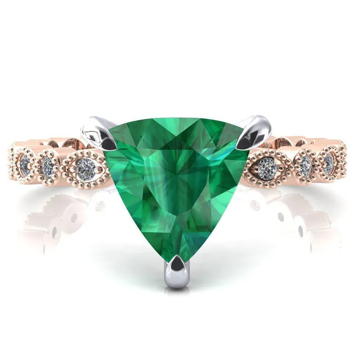 Fire Brilliance Rings Lizette Trillion Emerald 3 Claw Prong 34 Eternity Milgrain Diamond Shank Engagement Ring Fire Brilliance Rings Lizette Trillion Emerald 3 Claw Prong 34 Eternity Milgrain Diamond Shank Engagement Ring