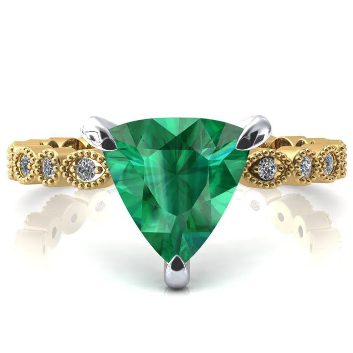 Fire Brilliance Rings Lizette Trillion Emerald 3 Claw Prong 34 Eternity Milgrain Diamond Shank Engagement Ring
