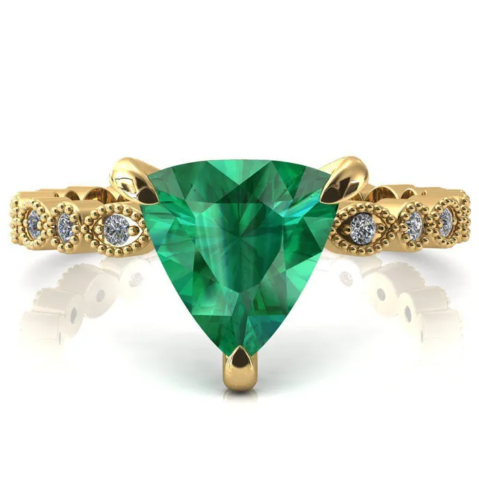 Fire Brilliance Rings Lizette Trillion Emerald 3 Claw Prong 34 Eternity Milgrain Diamond Shank Engagement Ring