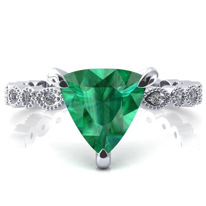 Fire Brilliance Rings Lizette Trillion Emerald 3 Claw Prong 34 Eternity Milgrain Diamond Shank Engagement Ring