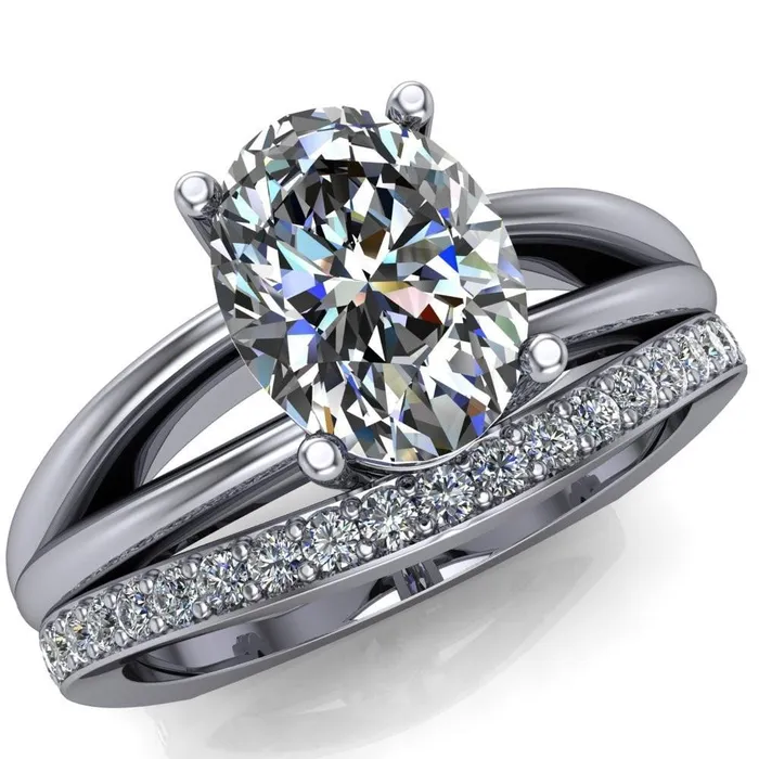 Fire Brilliance Rings Lorelai Oval Center Stone Split Shank Under Bezel 4 Prong Ring Fire Brilliance Rings Lorelai Oval Center Stone Split Shank Under Bezel 4 Prong Ring