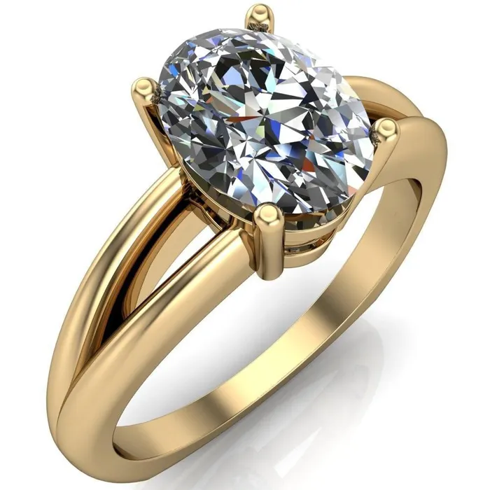 Fire Brilliance Rings Lorelai Oval Center Stone Split Shank Under Bezel 4 Prong Ring