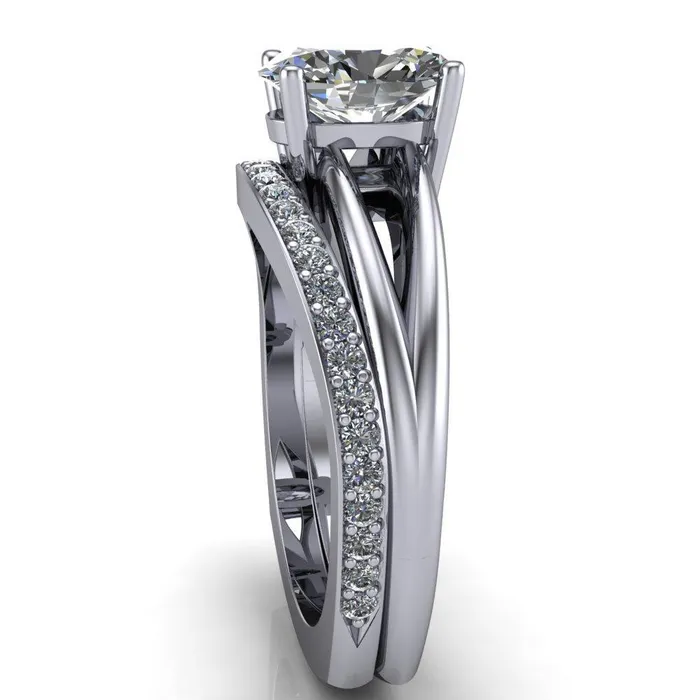 Fire Brilliance Rings Lorelai Oval Center Stone Split Shank Under Bezel 4 Prong Ring