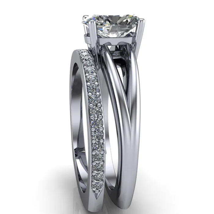 Fire Brilliance Rings Lorelai Oval Center Stone Split Shank Under Bezel 4 Prong Ring