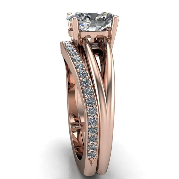 Fire Brilliance Rings Lorelai Oval Center Stone Split Shank Under Bezel 4 Prong Ring