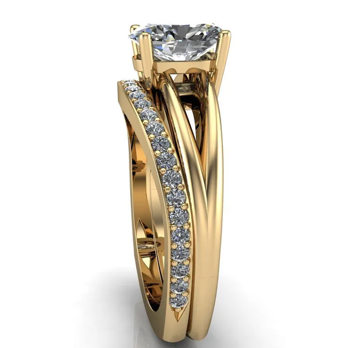 Fire Brilliance Rings Lorelai Oval Center Stone Split Shank Under Bezel 4 Prong Ring